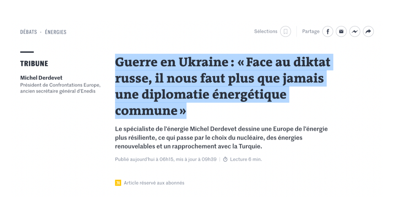 Guerre en Ukraine : « Face au diktat russe, il nous faut plus que jamais une diplomatie énergétique commune »